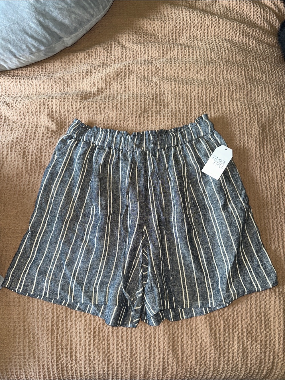 Time and Tru Navy and White Vertical Stripe Elastic Waist Shorts